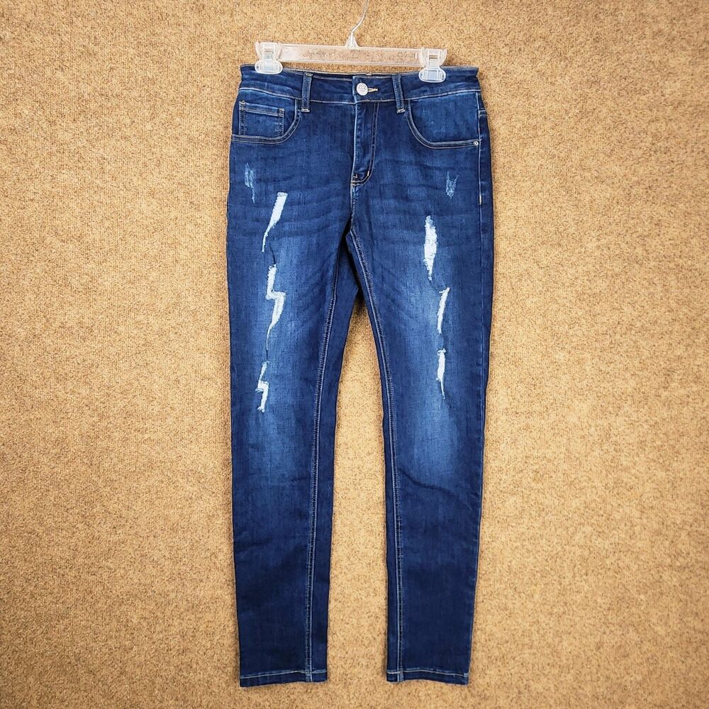 ZLZ Men Jeans 30x32 Distressed Blue Denim Stretch Slim Pockets Streetwear Urban